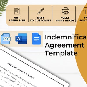 Indemnification Agreement Template | Hold Harmless Agreement | Waiver of Liability | Indemnity | Release of Liability | General Release Form