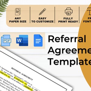Referral Agreement Template | Business Contract Template | HR Form | Referral Fee | Affiliate Agreement | Microsoft Word | Instant Download