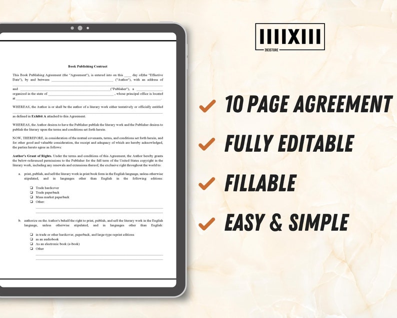 Book Publishing Contract Template Publishing Agreement Etsy