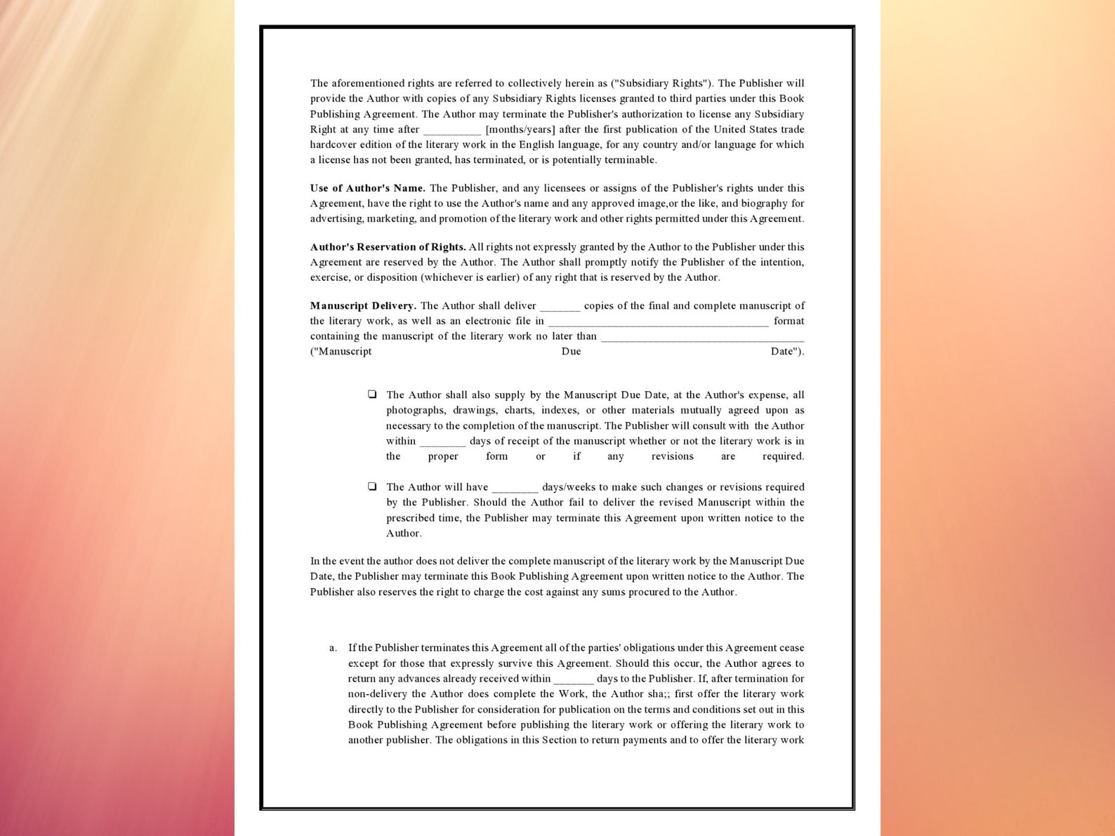 Book Publishing Contract Template Editable Instant Download Etsy