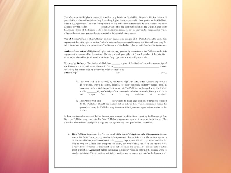 Book Publishing Contract Template Editable Instant Download Etsy Book Publishing Contract Template Editable Instant Download Etsy