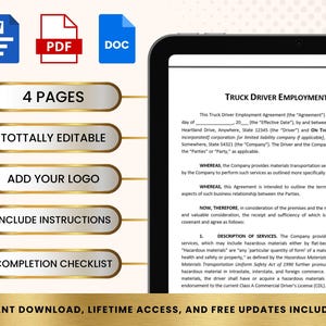 Truck Driver Contract Template: Editable PDF and Word Agreement