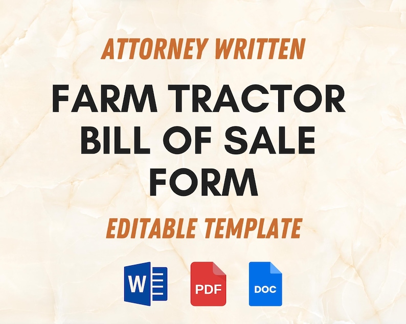 Farm Tractor Bill of Sale Form Legal Document for Selling Tractors Vehicle Bill of Sale Form