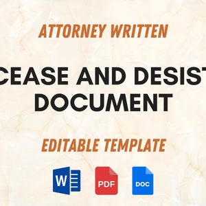 Cease and Desist Document Letter Template | Legal Letter for Infringement | Violation Letter | Unlawful Activity | Cease and Desist Letter