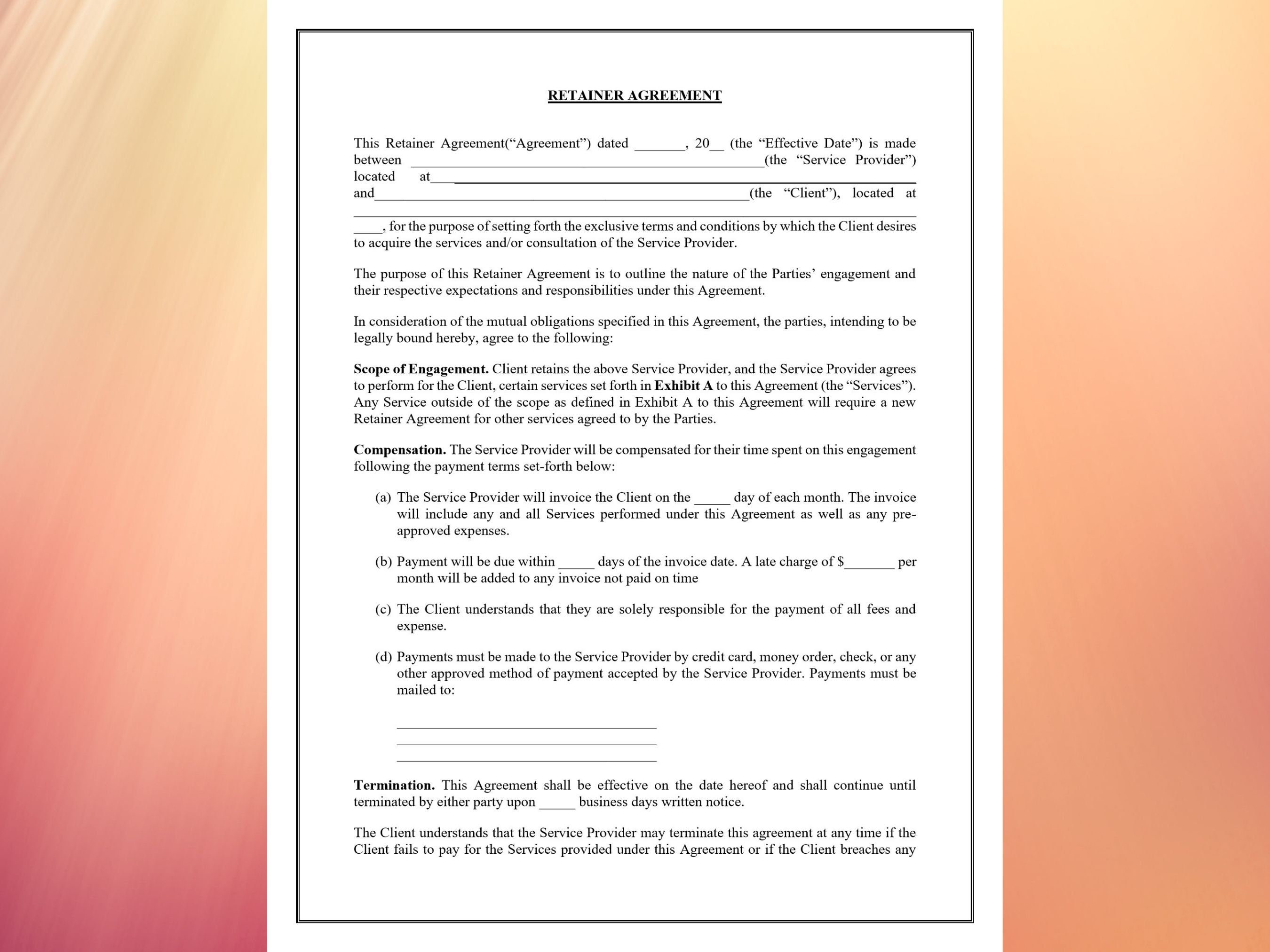 Retainer Agreement Template | Legal Contract | Scope of Engagement | Ms ...