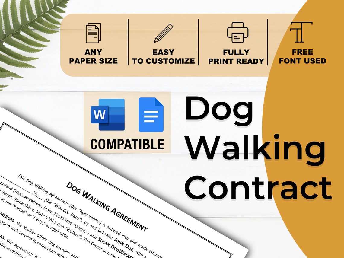 Dog Walking Contract Template Dog Walking Agreement Cat Etsy
