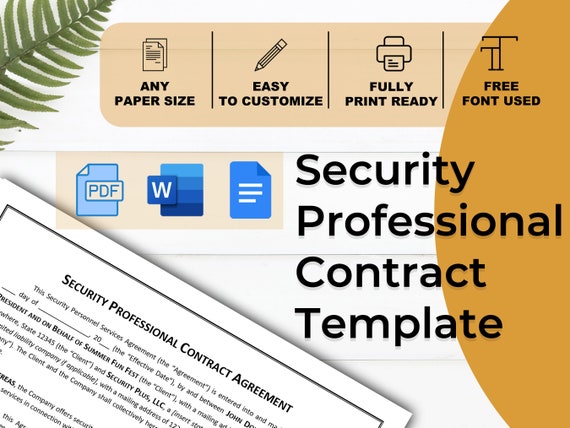 Security Professional Contract Template: Customizable Business Agreement (Digital Download)