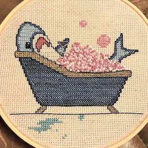 Bubble Bath Shark Cross Stitch Pattern