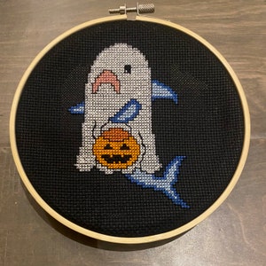 Trick or Treat Ghost Shark Cross Stitch Pattern PDF