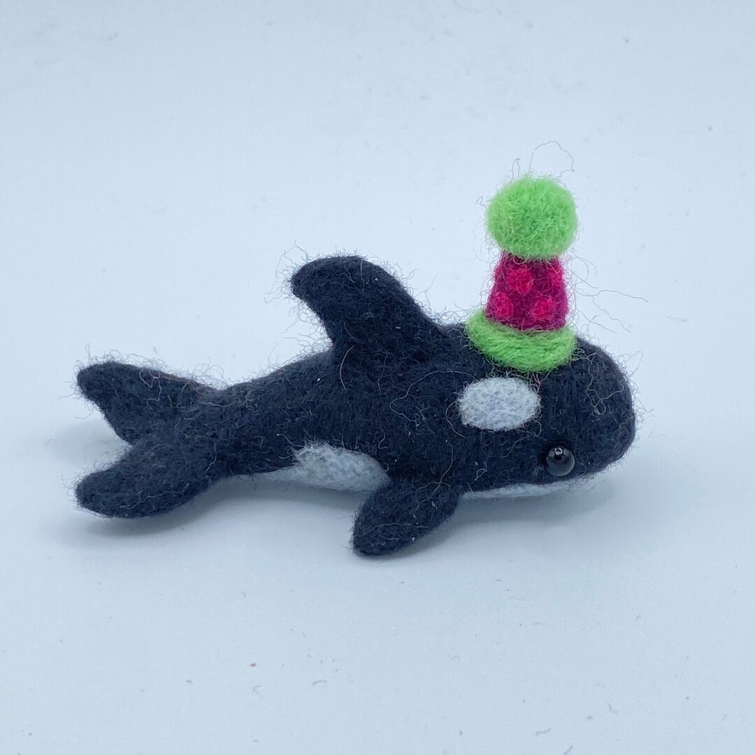 Needle Felted Wool Orca With Party Hat Etsy