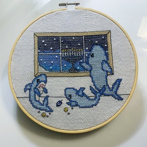 Hanukkah Sharks Cross Stitch Pattern PDF