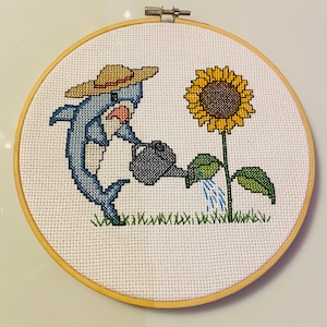 Garden Shark Sunflower Cross Stitch Pattern PDF