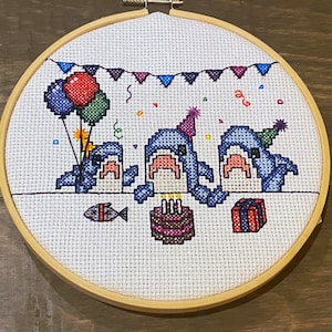 Birthday Party Sharks Cross Stitch Pattern PDF