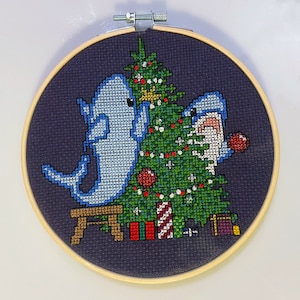 Christmas Tree Decorating Sharks Cross Stitch Pattern PDF