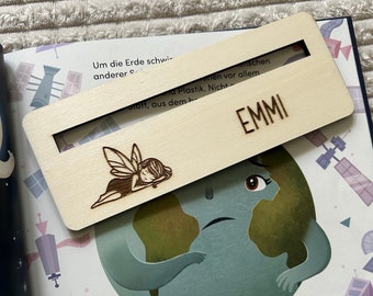 Reading aid for school children with fairy personalized from wood
