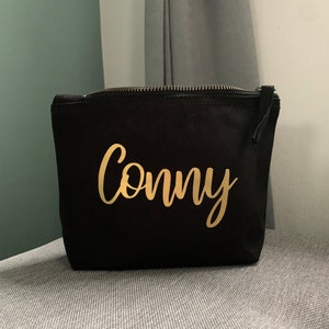 Kosmetiktasche personalisiert mit Name Schminktasche schwarz gold Größe S, M, L Muttertag VatertagGeschenkidee Bild 8