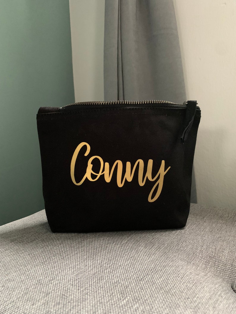 Kosmetiktasche personalisiert mit Name Schminktasche schwarz gold Größe S, M, L Muttertag VatertagGeschenkidee Bild 8