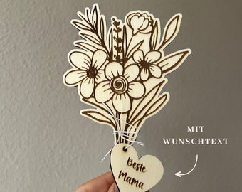 Blumenstrauß personalisiert | Holzblumen | Holzblumenstrauß | Geschenk für Valentinstag, Muttertag, Geburtstag