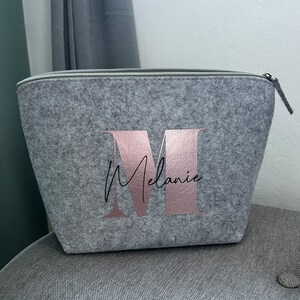 Personalized Cosmetic Bag Rosé Name Initial Felt Gift Idea image 4