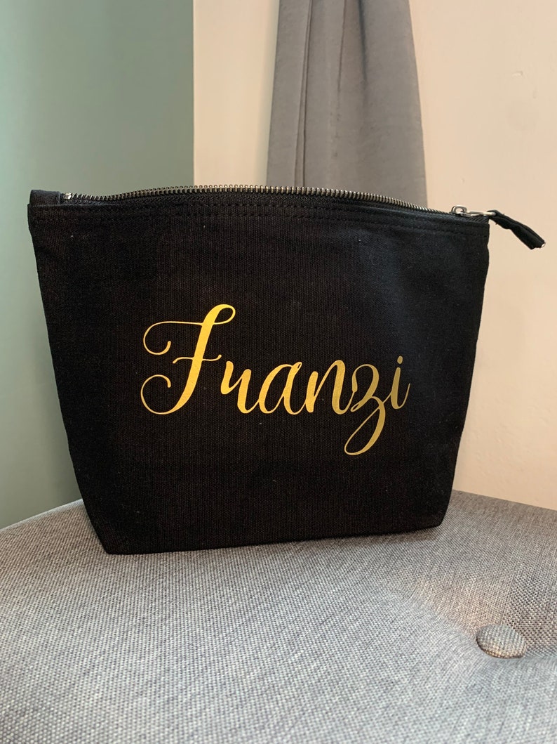 Kosmetiktasche personalisiert mit Name Schminktasche schwarz gold Größe S, M, L Muttertag VatertagGeschenkidee Bild 9