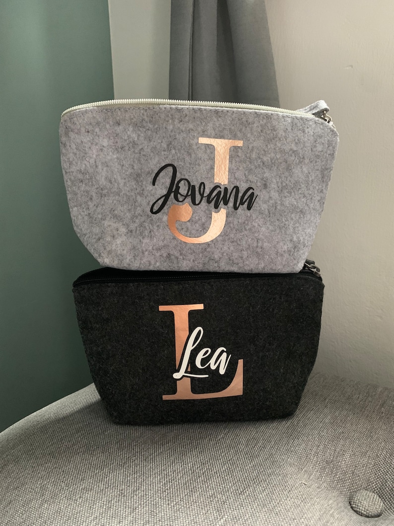 Cosmetic bag personalized name initial letter felt size S, M gift idea image 2