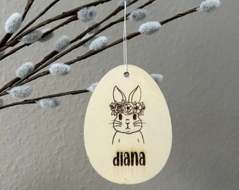 Easter bouquet - pendant Easter bunny with floral wreath made of wood personalized | Gift tags