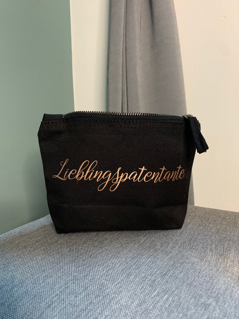 Kosmetiktasche personalisiert mit Name Schminktasche schwarz gold Größe S, M, L Muttertag VatertagGeschenkidee Bild 7