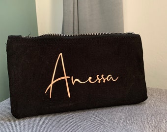 Pen bag personalized with name pencil case black rose gold size S