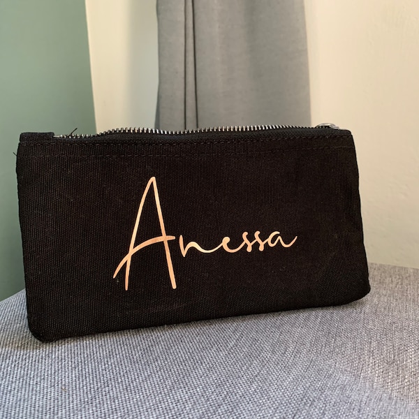 Stiftetasche personalisiert mit Name Federtasche schwarz Roségold gold Größe S