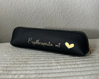 Pen bag personalized with name pencil case black rose gold size S