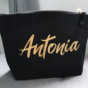 Kosmetiktasche personalisiert mit Name Schminktasche schwarz gold Größe S, M, L Muttertag VatertagGeschenkidee Bild 3