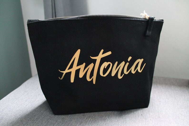 Kosmetiktasche personalisiert mit Name Schminktasche schwarz gold Größe S, M, L Muttertag VatertagGeschenkidee Bild 3