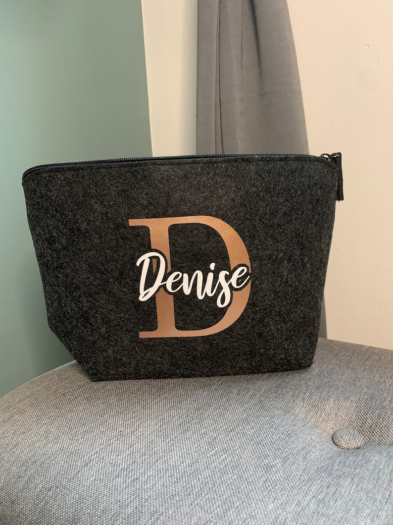 Cosmetic bag personalized name initial letter felt size S, M gift idea image 3