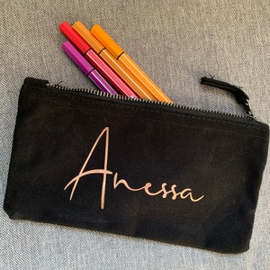 Pen bag personalized with name pencil case black rose gold size S image 3