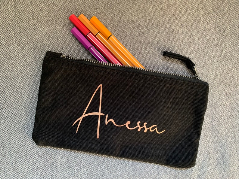 Pen bag personalized with name pencil case black rose gold size S image 3