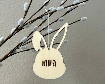 Ostern Anhänger Osterhase mit Name aus Holz personalisiert | Oster Strauß | Geschenkanhänger