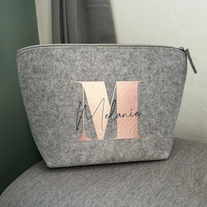 Personalized Cosmetic Bag Rosé Name Initial Felt Gift Idea image 1