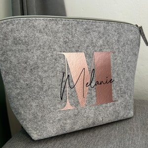 Personalized Cosmetic Bag Rosé Name Initial Felt Gift Idea image 2