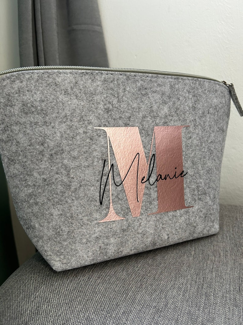 Personalized Cosmetic Bag Rosé Name Initial Felt Gift Idea image 2