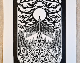 River of the Moon - Original Lino Print