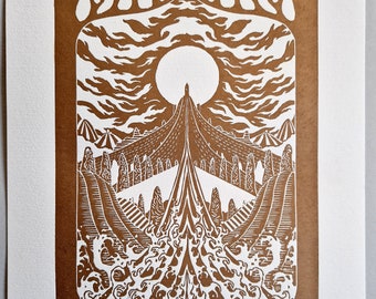 River of the Moon - Bronze - Original Lino Print