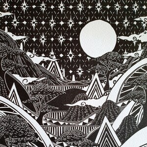 By the Stars Original lino print image 2