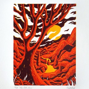 Der Eichenmond - Original Linoldruck
