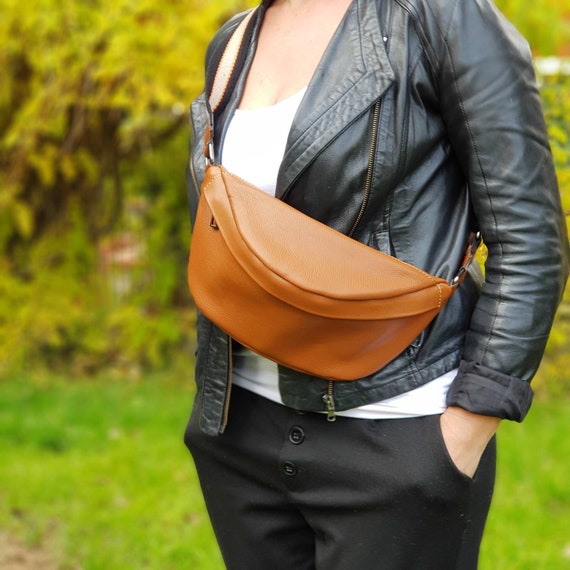 Women Sling Bag/leather fanny pack/Black Waist Bag/Leather | Etsy