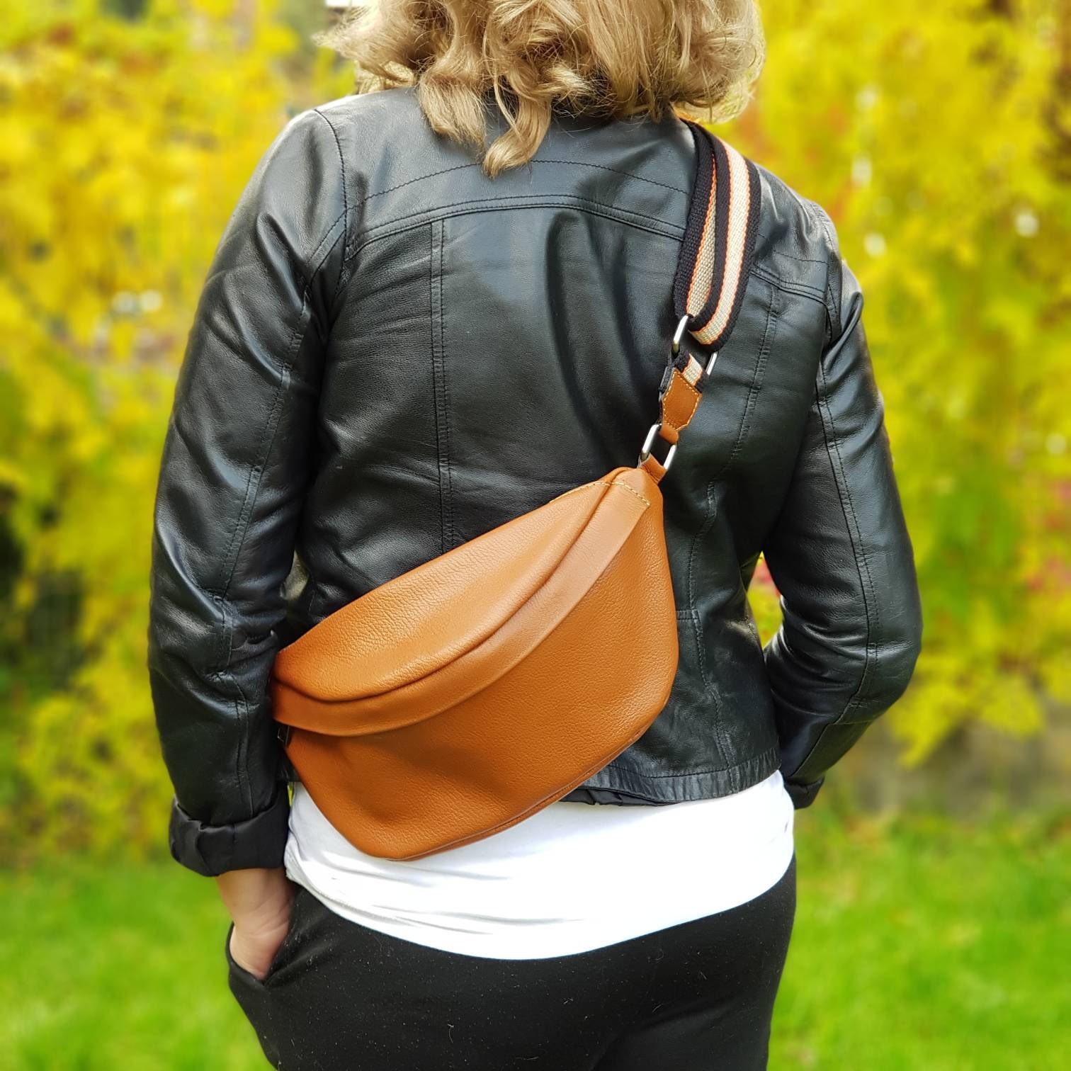 Women Sling Bag/leather fanny pack/Black Waist Bag/Leather Etsy