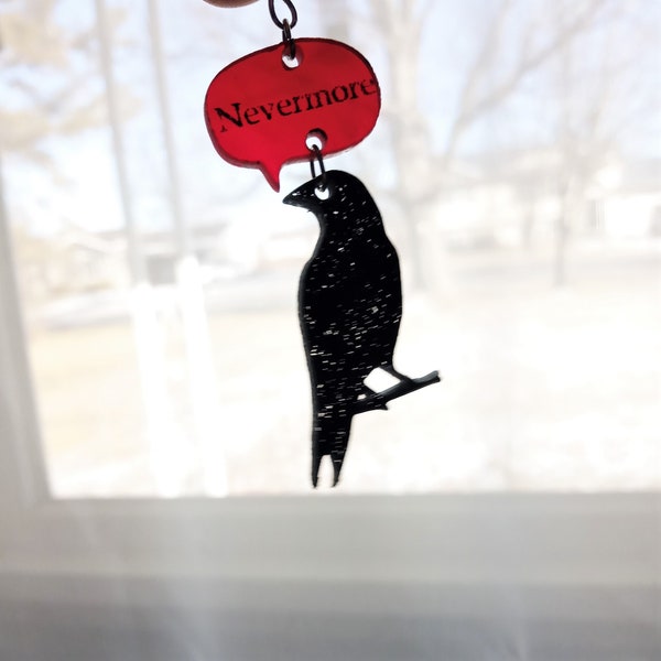 Nevermore The Raven Edgar Allan Poe Bird Goth Halloween Gothic Literature Laser Cut Acrylic Dangle Earrings