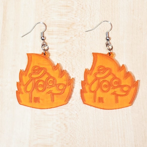 This is Fine Flames Fire Dog Funny Internet Meme Stressed Out Orange Transparent Quirky Gift Statement Laser Cut Acrylic Dangle Earrings