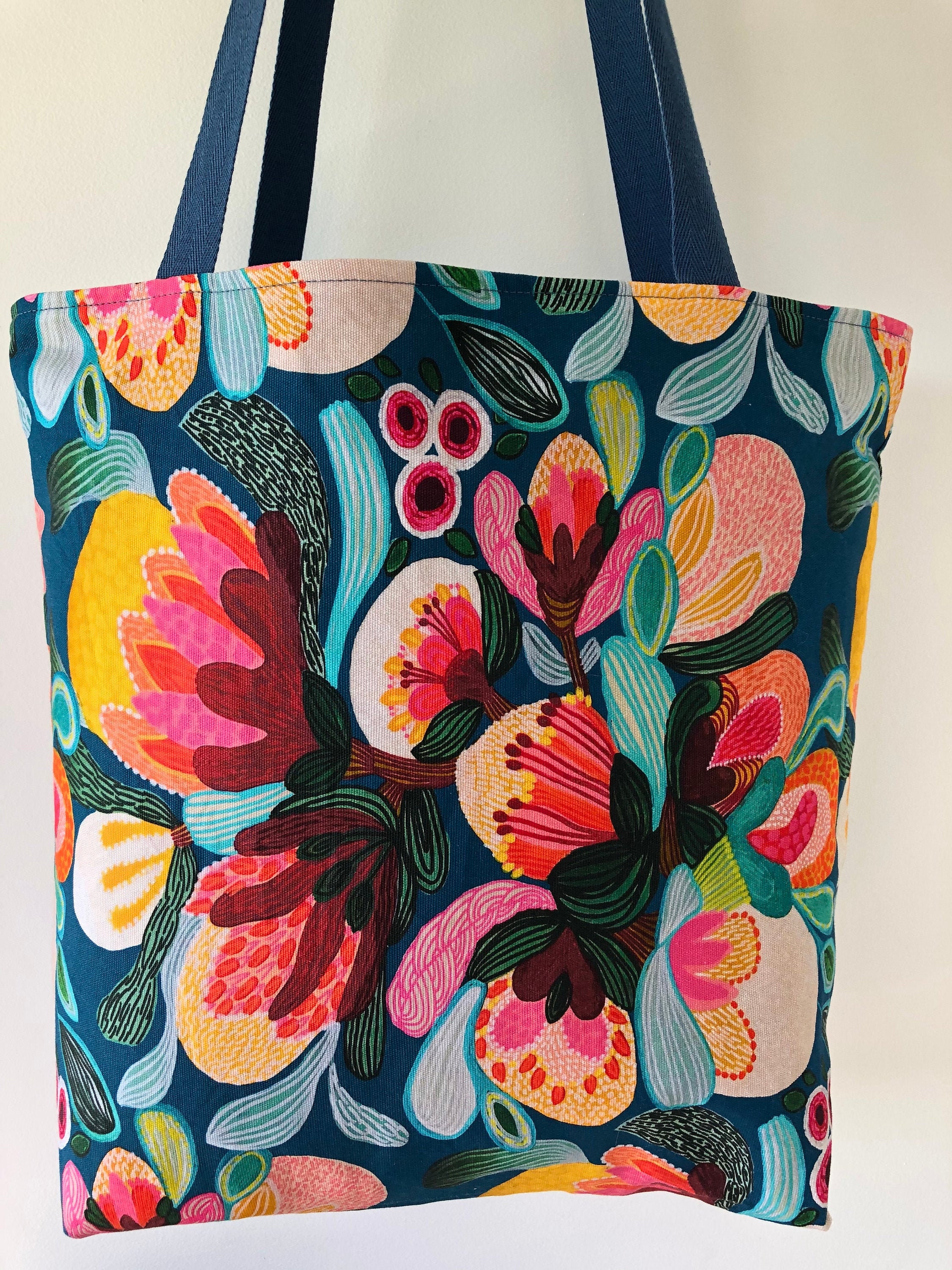Tote Bag Lined Internal Pocket Kirsten Katz Bush Flora Fabric Market ...