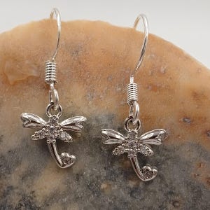 Sterling Silver Dragonfly Earrings: Cubic Zirconia Dangle Charms