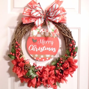 Christmas Wreath  | Ready to Ship/Handmade Bow | Christmas Decor | Holiday Wreath | Door Wreath | Holly Berry Wreath/Christmas